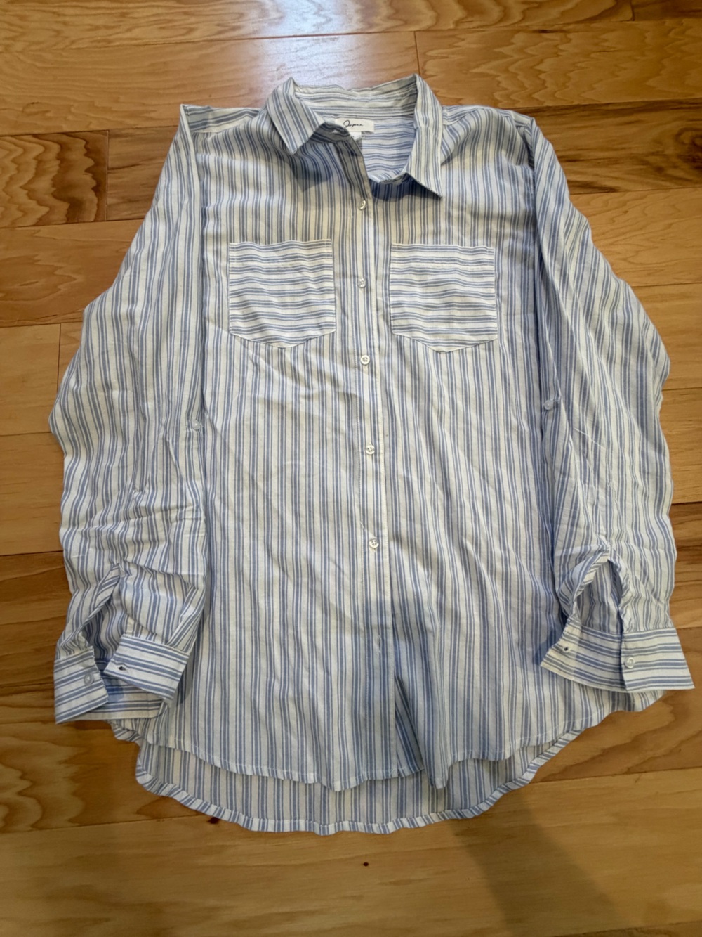 Japna Women’s XL Blue White Striped Cotton Button Down Shirt
